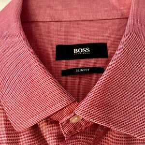 Boss Men's Red Checkered Dress Shirt